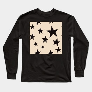 beige black stars pattern stockholm style Long Sleeve T-Shirt